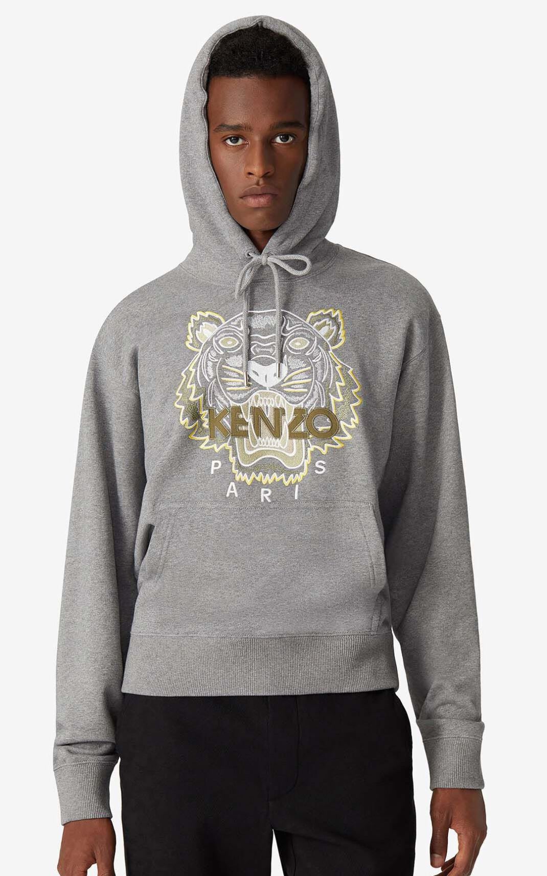 Kenzo Tiger Sudaderas Con Capucha Hombre Gris | 3215904-TY